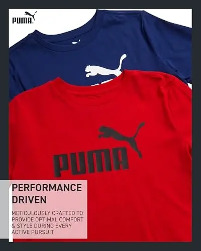 PUMA Boys 2 Pack Basic Logo Short Sleeve Crewneck T-Shirts (Sizes S-XL) | Soft Breathable Cotton Blend, Comfortable Short Sleeve Fit, Great for Running, Gym & Everyday Casual Wear - 3