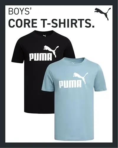 PUMA Boys 2 Pack Basic Logo Short Sleeve Crewneck T-Shirts (Sizes S-XL) | Soft Breathable Cotton Blend, Comfortable Short Sleeve Fit, Great for Running, Gym & Everyday Casual Wear - PUMA (1)