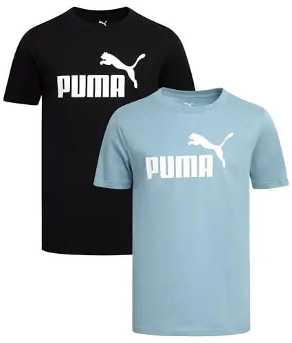 PUMA Boys 2 Pack Basic Logo Short Sleeve Crewneck T-Shirts (Sizes S-XL) | Soft Breathable Cotton Blend, Comfortable Short Sleeve Fit, Great for Running, Gym & Everyday Casual Wear - 1