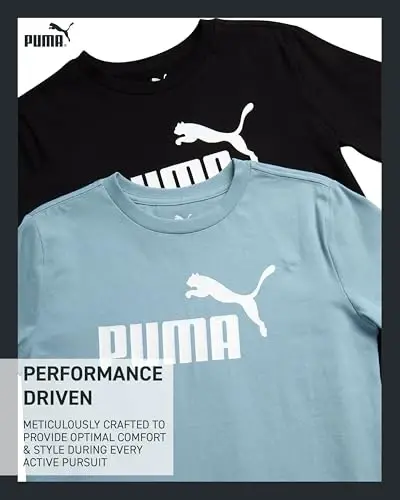 PUMA Boys 2 Pack Basic Logo Short Sleeve Crewneck T-Shirts (Sizes S-XL) | Soft Breathable Cotton Blend, Comfortable Short Sleeve Fit, Great for Running, Gym & Everyday Casual Wear - 3