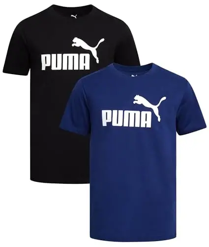 PUMA Boys 2 Pack Basic Logo Short Sleeve Crewneck T-Shirts (Sizes S-XL) | Soft Breathable Cotton Blend, Comfortable Short Sleeve Fit, Great for Running, Gym & Everyday Casual Wear - 1