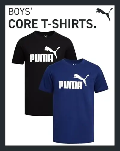 PUMA Boys 2 Pack Basic Logo Short Sleeve Crewneck T-Shirts (Sizes S-XL) | Soft Breathable Cotton Blend, Comfortable Short Sleeve Fit, Great for Running, Gym & Everyday Casual Wear - 2