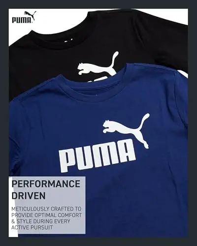 PUMA Boys 2 Pack Basic Logo Short Sleeve Crewneck T-Shirts (Sizes S-XL) | Soft Breathable Cotton Blend, Comfortable Short Sleeve Fit, Great for Running, Gym & Everyday Casual Wear - 3