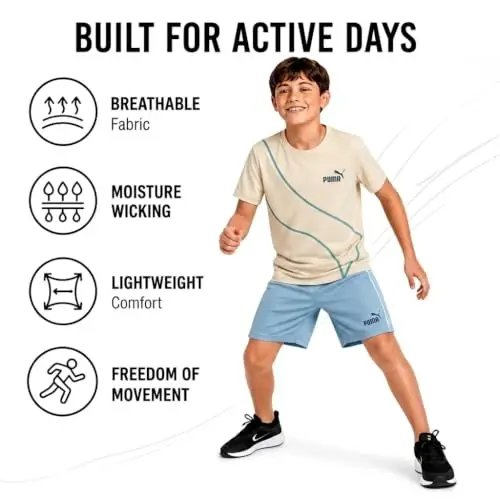 PUMA Boys 2 Piece Dry Fit Tee & Performance Active Shorts Set (Sizes 4-16) | Moisture Wicking Athletic Fabric, Breathable Lightweight Comfort, Great for Sports, Training & Active Play - 4