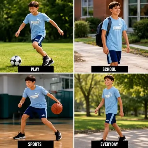 PUMA Boys 2 Piece Dry Fit Tee & Performance Active Shorts Set (Sizes 4-16) | Moisture Wicking Athletic Fabric, Breathable Lightweight Comfort, Great for Sports, Training & Active Play - 3