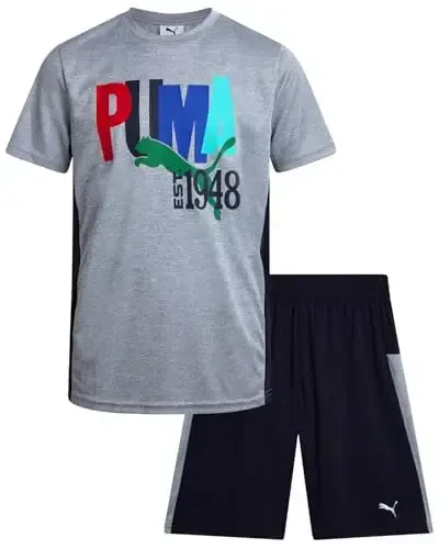 PUMA Boys Active Shortlar to'plami - 2 qismli Dry Fit futbolka va Performance sport zal shortilari - O'g'il bolalar uchun sport kiyimlari to'plami (4-16) 