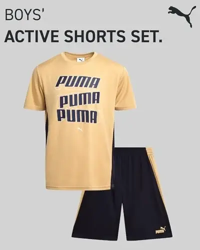 PUMA Boys Active Shorts Set - 2 Piece Dry Fit T-Shirt and Performance Gym Shorts - Activewear Clothing Set for Boys (4-16) - 2