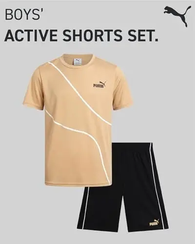 PUMA Boys Active Shorts Set - 2 Piece Dry Fit T-Shirt and Performance Gym Shorts - Activewear Clothing Set for Boys (4-16) - 2