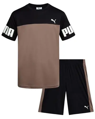 PUMA Boys Active Shorts Set - 2 Piece Dry Fit T-Shirt and Performance Gym Shorts - Activewear Clothing Set for Boys (4-16) - MODAZONE