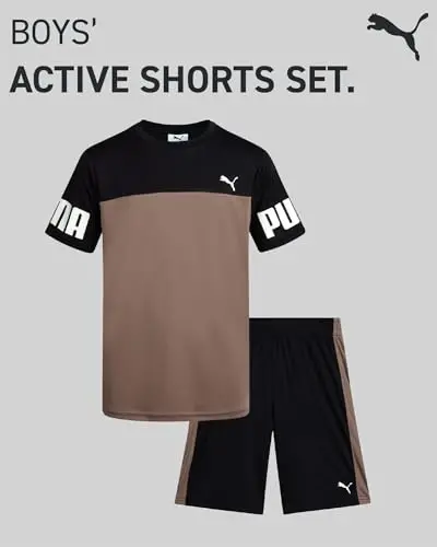 PUMA Boys Active Shorts Set - 2 Piece Dry Fit T-Shirt and Performance Gym Shorts - Activewear Clothing Set for Boys (4-16) - MODAZONE (1)