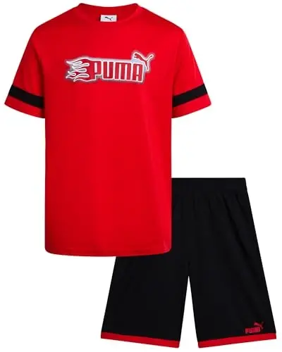 PUMA Boys Active Shorts Set - 2 Piece Dry Fit T-Shirt and Performance Gym Shorts - Activewear Clothing Set for Boys (4-16) 