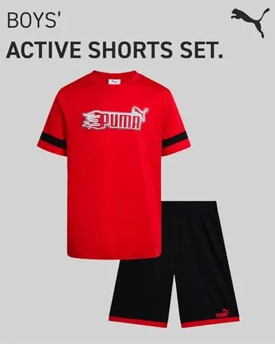 PUMA Boys Active Shorts Set - 2 Piece Dry Fit T-Shirt and Performance Gym Shorts - Activewear Clothing Set for Boys (4-16) - 2