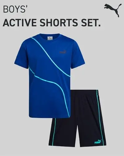 PUMA Boys Active Shorts Set - 2 Piece Dry Fit T-Shirt and Performance Gym Shorts - Activewear Clothing Set for Boys (4-16) - 2