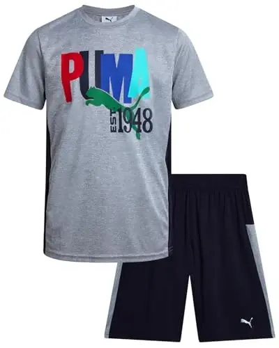 PUMA Boys Active Shorts Set - 2 Piece Dry Fit T-Shirt and Performance Gym Shorts - Activewear Clothing Set for Boys (4-16) 