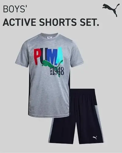 PUMA Boys Active Shorts Set - 2 Piece Dry Fit T-Shirt and Performance Gym Shorts - Activewear Clothing Set for Boys (4-16) - 2