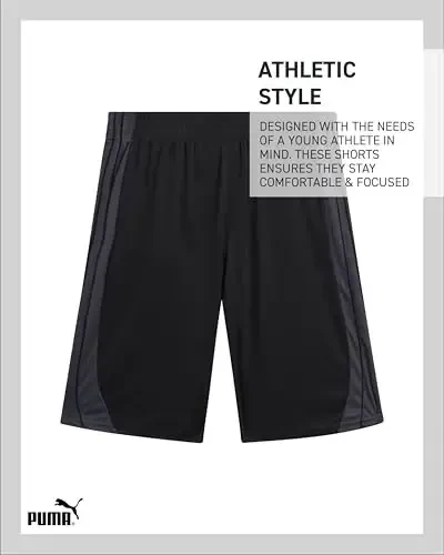 PUMA Boys Athletic Shorts - Tez quriydigan, nafas oladigan interlokli, cho'ntakli basketbol shortilari (o'lchamlari: 4-20) - 5
