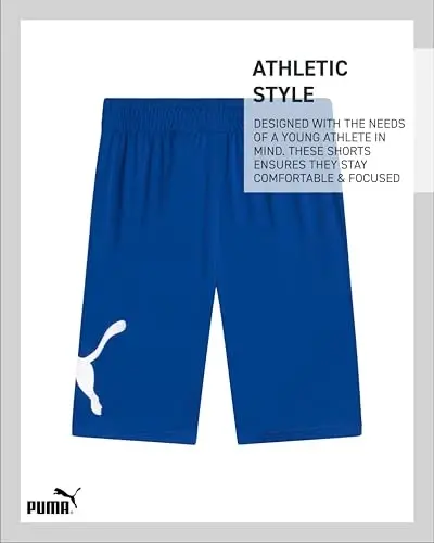 PUMA Boys Athletic Shorts - Tez quriydigan, nafas oladigan interlokli sport bolalar basketbol shortilari cho'ntaklar bilan (O'lchamlari: 4-20) - 5