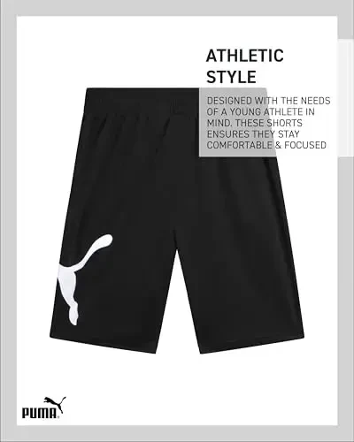 PUMA Boys Athletic Shorts - Tez quriydigan, nafas oladigan interlokli sport bolalar basketbol shortilari cho'ntaklar bilan (O'lchamlari: 4-20) - 5