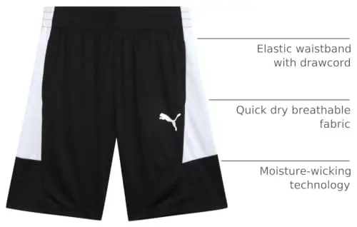 PUMA Boys Athletic Shorts - Tez quriydigan, nafas oladigan interlokli sport bolalar basketbol shortilari cho'ntaklar bilan (O'lchamlari: 4-20) - 3
