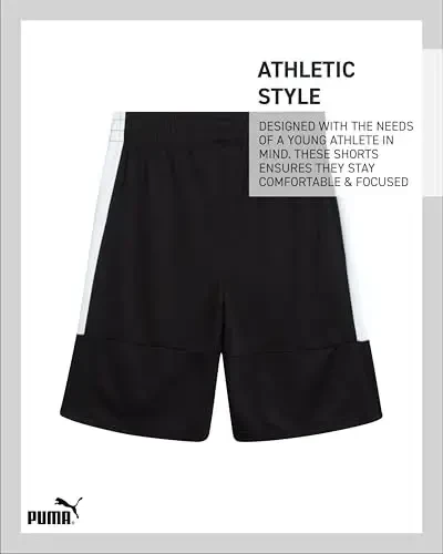 PUMA Boys Athletic Shorts - Tez quriydigan, nafas oladigan interlokli sport bolalar basketbol shortilari cho'ntaklar bilan (O'lchamlari: 4-20) - 5