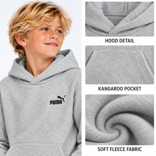PUMA Boys Basic Fleece Pullover Hooded Performance Sweatshirt (Sizes 8-20) | Cozy Breathable Warmth, Comfortable Performance Fit, Hooded Sweatshirt, Great for School, Sports & Everyday Wear - 4