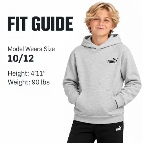 PUMA Boys Basic Fleece Pullover Hooded Performance Sweatshirt (Sizes 8-20) | Cozy Breathable Warmth, Comfortable Performance Fit, Hooded Sweatshirt, Great for School, Sports & Everyday Wear - 6