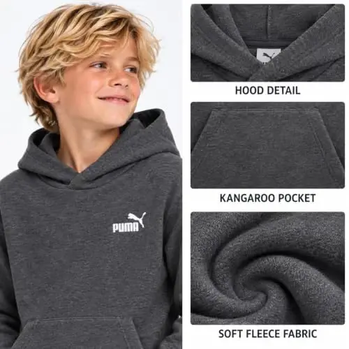 PUMA Boys Fleece Pullover Hoodie Sweatshirt Kangaroo Pockets (Sizes 8-20) | Cozy Soft Warmth, Comfortable Athletic Fit, Hooded Sweatshirt, Great for School, Sports & Everyday Performance Wear - 4