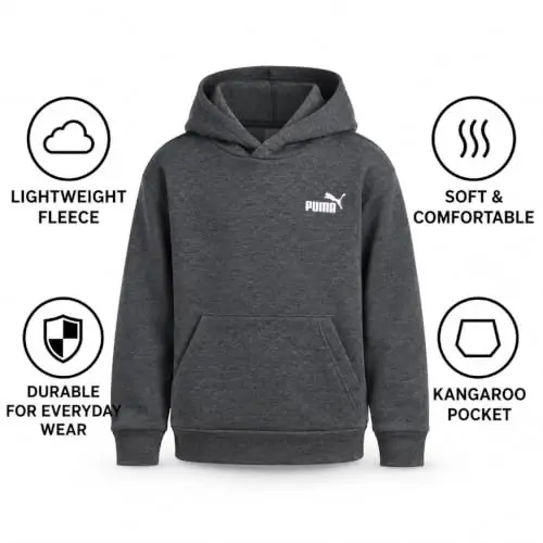 PUMA Boys Fleece Pullover Hoodie Sweatshirt Kangaroo Pockets (Sizes 8-20) | Cozy Soft Warmth, Comfortable Athletic Fit, Hooded Sweatshirt, Great for School, Sports & Everyday Performance Wear - 5