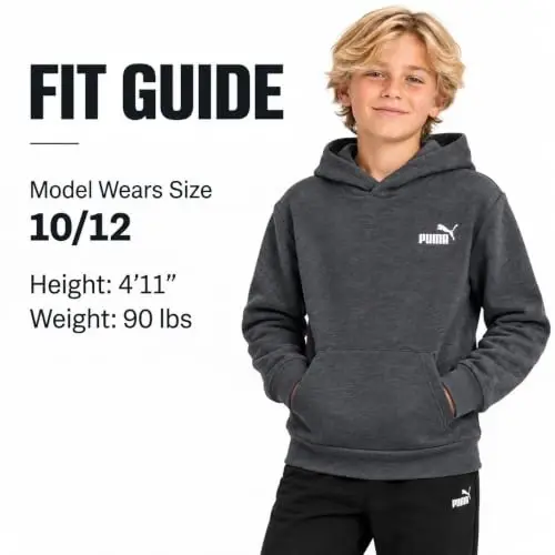 PUMA Boys Fleece Pullover Hoodie Sweatshirt Kangaroo Pockets (Sizes 8-20) | Cozy Soft Warmth, Comfortable Athletic Fit, Hooded Sweatshirt, Great for School, Sports & Everyday Performance Wear - 6