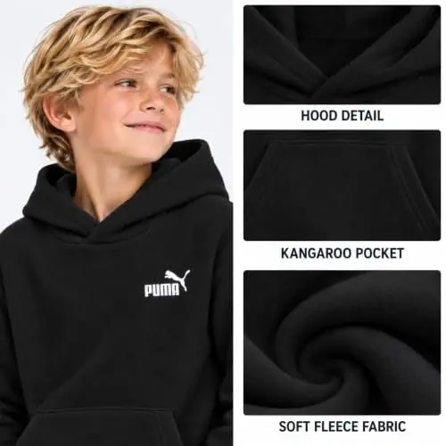 PUMA Boys Fleece Pullover Hoodie Sweatshirt Kangaroo Pockets (Sizes 8-20) | Cozy Soft Warmth, Comfortable Athletic Fit, Hooded Sweatshirt, Great for School, Sports & Everyday Performance Wear - 4