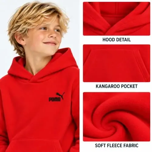 PUMA Boys Fleece Pullover Hoodie Sweatshirt Kangaroo Pockets (Sizes 8-20) | Cozy Soft Warmth, Comfortable Athletic Fit, Hooded Sweatshirt, Great for School, Sports & Everyday Performance Wear - 4