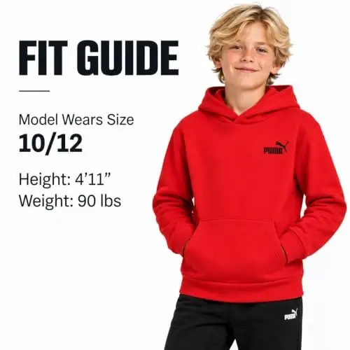 PUMA Boys Fleece Pullover Hoodie Sweatshirt Kangaroo Pockets (Sizes 8-20) | Cozy Soft Warmth, Comfortable Athletic Fit, Hooded Sweatshirt, Great for School, Sports & Everyday Performance Wear - 6
