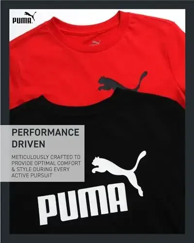PUMA Boys futbolkasi - 2 dona Kundalik dumaloq bo'yinli qisqa yengli yugurish va sport zali uchun futbolkalar Logo nashri bilan (S-XL) - 3
