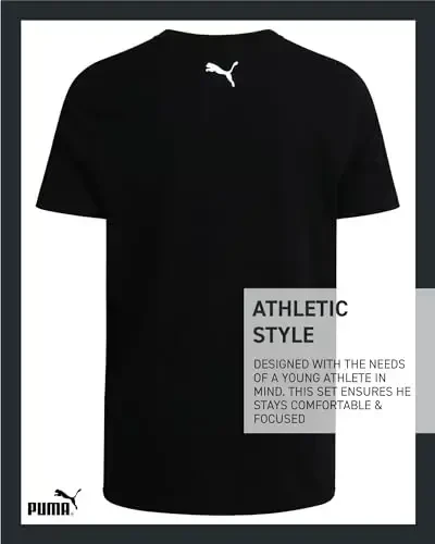 PUMA Boys futbolkasi - 2 dona Kundalik dumaloq bo'yinli qisqa yengli yugurish va sport zali uchun futbolkalar Logo nashri bilan (S-XL) - 6