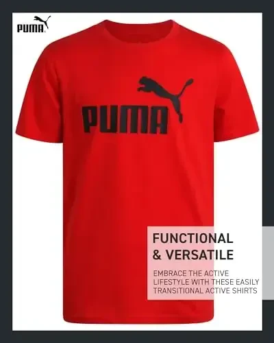PUMA Boys futbolkasi - 2 dona kundalik dumaloq bo'yinli qisqa yengli yugurish va sport zalida logotip bosilgan futbolkalar (S-XL) - 4