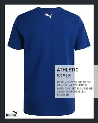 PUMA Boys futbolkasi - 2 ta oddiy yumaloq bo'yinli qisqa yengli yugurish va sport zalida logotip bosilgan bolalar uchun futbolkalar (S-XL) - 6