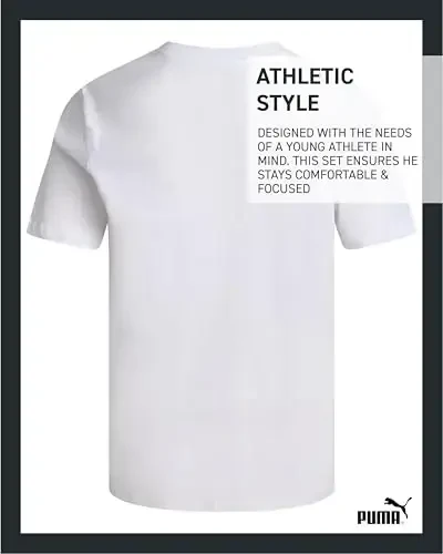 PUMA Boys futbolkasi - O'g'il bolalar uchun mushuk logotipi tushirilgan futbolka - Atletik dumaloq bo'yinli qisqa yengli futbolka (S-XL) - 5