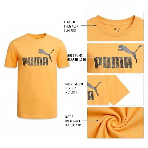PUMA Boys futbolkasi - O'g'il bolalar uchun mushuk logotipi tushirilgan futbolka - Atletik dumaloq bo'yinli qisqa yengli futbolka (S-XL) - 4