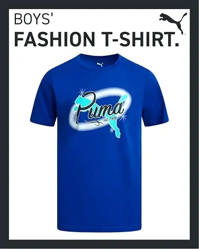 PUMA Boys futbolkasi - O'g'il bolalar uchun mushuk logotipi tushirilgan futbolka - Atletik yumaloq bo'yinli qisqa yengli futbolka (S-XL) - 2