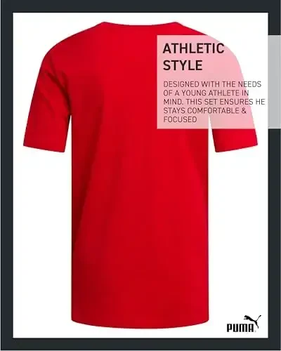 PUMA Boys futbolkasi - O'g'il bolalar uchun mushuk logotipi tushirilgan futbolka - Atletik yumaloq bo'yinli qisqa yengli futbolka (S-XL) - 5