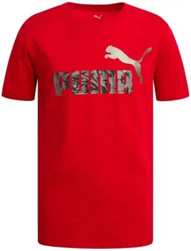 PUMA Boys futbolkasi - O'g'il bolalar uchun mushuk logotipi tushirilgan futbolka - Atletik yumaloq bo'yinli qisqa yengli futbolka (S-XL) - PUMA