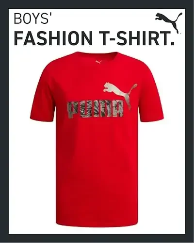 PUMA Boys futbolkasi - O'g'il bolalar uchun mushuk logotipi tushirilgan futbolka - Atletik yumaloq bo'yinli qisqa yengli futbolka (S-XL) - PUMA (1)