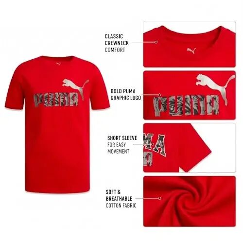 PUMA Boys futbolkasi - O'g'il bolalar uchun mushuk logotipi tushirilgan futbolka - Atletik yumaloq bo'yinli qisqa yengli futbolka (S-XL) - 4