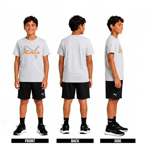 PUMA Boys futbolkasi - O'g'il bolalar uchun mushuk logotipi tushirilgan futbolka - Atletik yumaloq bo'yinli qisqa yengli futbolka (S-XL) 