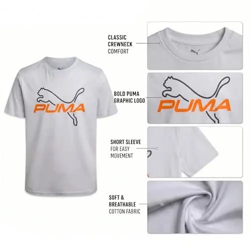 PUMA Boys futbolkasi - O'g'il bolalar uchun mushuk logotipi tushirilgan futbolka - Atletik yumaloq bo'yinli qisqa yengli futbolka (S-XL) - 4