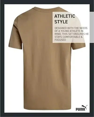 PUMA Boys futbolkasi - O'g'il bolalar uchun mushuk logotipli futbolka - Atletik dumaloq bo'yinli qisqa yengli futbolka (S-XL) - 5