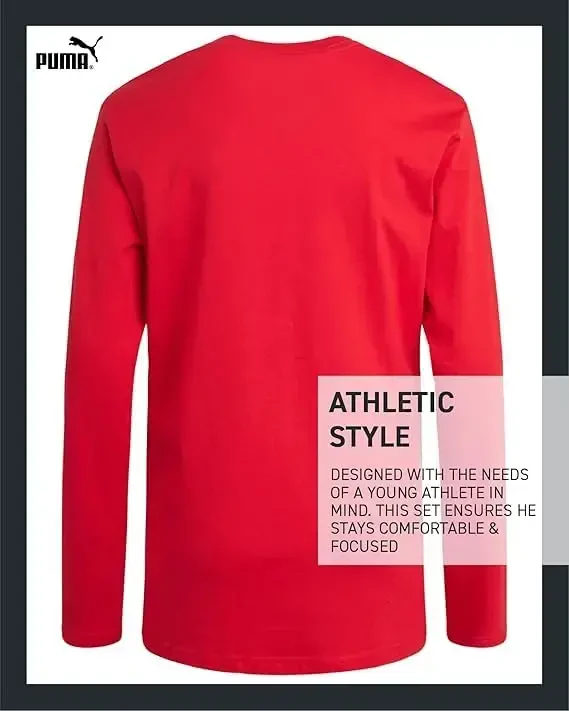 PUMA Boys Long Sleeve Shirts - Breathable Athletic Crewneck Long Sleeve Shirts for Boys - Casual Top Tees (Sizes 8-20) - 4