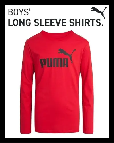 PUMA Boys Long Sleeve Shirts - Breathable Athletic Crewneck Long Sleeve Shirts for Boys - Casual Top Tees (Sizes 8-20) 