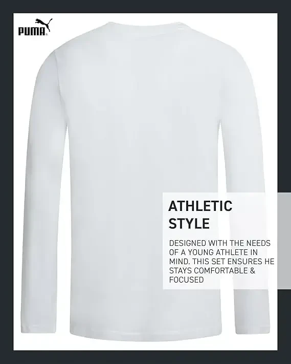 PUMA Boys Long Sleeve Shirts - Breathable Athletic Crewneck Long Sleeve Shirts for Boys - Casual Top Tees (Sizes S-XL) - 4