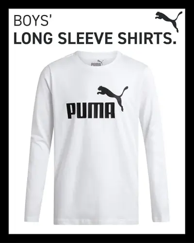 PUMA Boys Long Sleeve Shirts - Breathable Athletic Crewneck Long Sleeve Shirts for Boys - Casual Top Tees (Sizes S-XL) 
